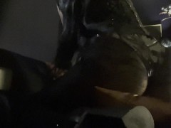 Extremly Hot Mistress in Leather Corset and Pantyhose is edging her pussy until SHAKING ORGASM