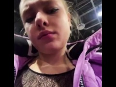 Public masturbate and vibrating pussy in locker room