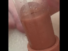 Big balls dick squirting in a tight clear hole. Watch the finish.