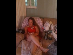 Pretty Milf In Red Mini Night Gown Smoking Cigarettes and Playing Video Games