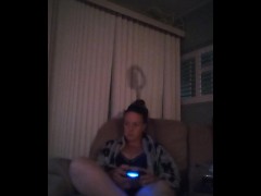 Gamer Girl Playing Video Games In Her Black Bra and Panties (1)