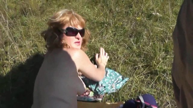 On wild beach pervert saw beautiful sexy blonde sunbathing naked. Cock masturbation and cumshot. POV