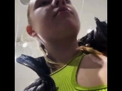 Walking with vibrator in pussy in the public