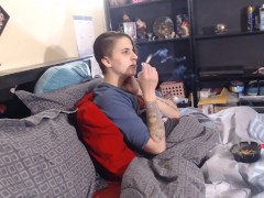 Short Hair Lesbian Smoking in Bed