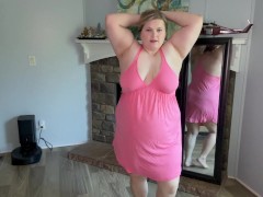 Busty Blonde Tries On Thin Pink Summer Sleepwear (Deleted from YouTube)
