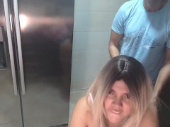Paula fucks the guy in the supermarket, while my stepmom is in the shower
