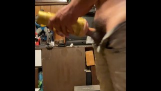 Stroking my dick + deep fucking my fleshlight while wearing jeans - I cum 2 times