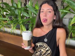 Crazy CUMWALK in STARBUCKS - Blowjob in Public Toilet, Drinking coffee with Sperm