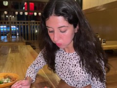 I cum on a girl's face in Public Sushi Bar and she eats rolls with Cum on her face - Cumwalk