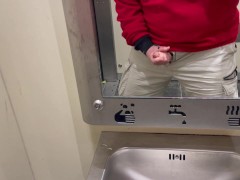 Risky wank in public toilet, thick cumshot.