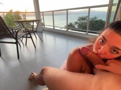 Hot Brunette sucks dick at Sunset on a Balcony - Screenshot 5 of 16 - Lingerie