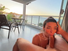 Hot Brunette sucks dick at Sunset on a Balcony - Screenshot 8 of 16 - Blowjob