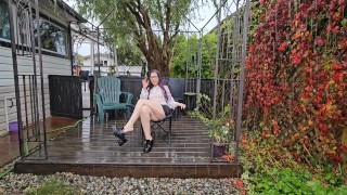 Camping Chair Shoe Dangling And Pouring Rain