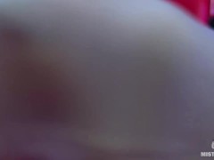 POV big Mistress ass facesitting and foot gagging in short skirt and white stockings