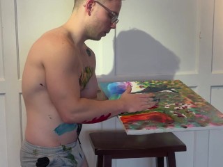 Muscle Twink uses his Body to Create Fauvist Painting then Cums on it