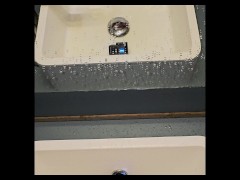 Sneaky, splashy, and desperate sink piss from two POV