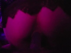 Emo chick in dress bounces on big dildo