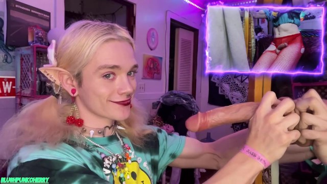 Cute Trans FTM fucking and sucking her entire dildo collection!