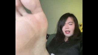 Tickling with the hair massager on my feet