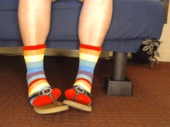 Fuzzy Rainbow Socks Guess Leather Flip Flops