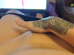 Tattooed Asian woman masturbates and reaches real orgasm