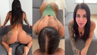Hot Latina Big Ass goes Cowgirl, gets Fucked DoggyStyle, does FootJob and Takes Cum in Mouth