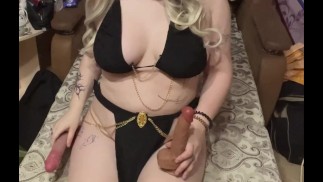 One girl. Two dildos.