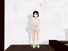 【Mia】 Anime girl tried to hide her body with a tray, but it was impossible.【Sexy anime】