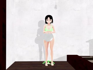 【Mia】 Anime girl tried to hide her body with a tray, but it was impossible.【Sexy anime】