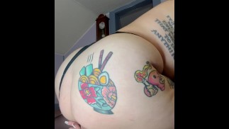 Big booty, tattooed, slut stretches her pretty pink dildo with xx thick dildo (POV)