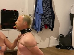 Mistress gives sensual breathplay and deepthroat training for slave in bondage