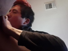 Latino Boy Sucks Stepdads cock from under desk