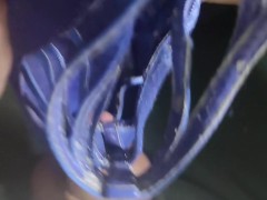 Cum on blue high heels