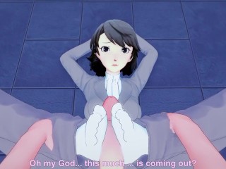 Isako from Persona 3 gives you a Footjob Hentai POV