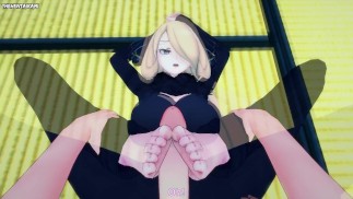 Cynthia von Pokemon gibt Ihnen einen Footjob Hentai POV