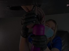 Nurse Milks Chastity Slave's Big Cum Load With Vibe Wand