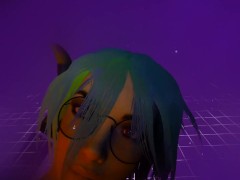 VR sensual nipple play with big tits, green hair and glasses girl