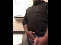 Quick solo masturbation in private bathroom at hockey game