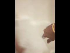 Washing my big ass and tits in front of husband and his friend in the shower