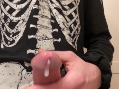This Horny Skeleton Strokes His BWC On Thanksgiving Night, w/ Light Moaning & Big Cumshot ;)