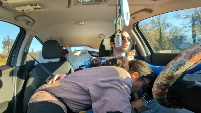 trying to keep it on the road while my hot wife blows me