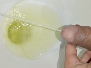 Desperate Young Man Pissing, Morning Erection, Close-up