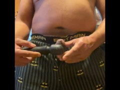 Lazy Sunday morning masturbation - I slide my dick thru the fly of my Batman pj pants to a nice load