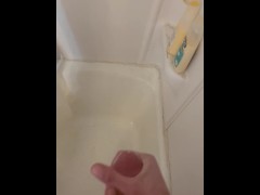 Stroking my cock in the shower exploding cum shot