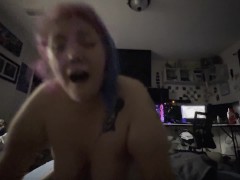 Having him rub my clit then riding him slow in cowgirl makes me cum hard (announcing orgasm)