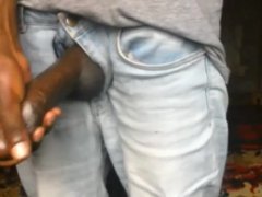 MONSTER BLACK DICK ZIPPED OUT  AND GETS A SUPER HANDJOB