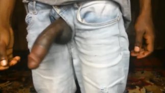 MONSTER BLACK DICK ZIPPED OUT  AND GETS A SUPER HANDJOB