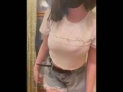 Pretty girl with big boobs already wants to take off her shirt
