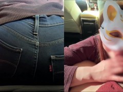 旦那が迎えに来ているのに側にある車の中でお尻を振りながら２連続フェラ抜きする変態人妻