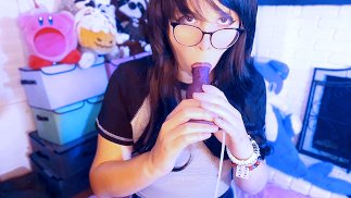 Femboy Sucks on Dildo Then Fucks Their Ass with a Large Toy